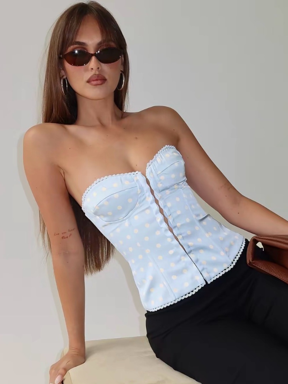 Princess Polly Jazzy Strapless Corset Top Blue / Lemon Polka NWT size 8